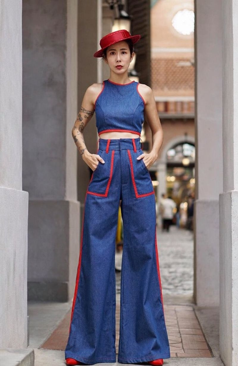 High-Waisted Trousers Paired with Crop Tops