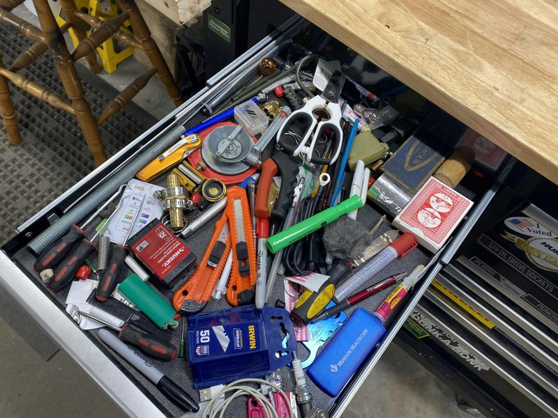 A drawer filled with things that “might be useful someday”