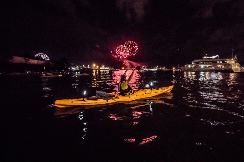 Kayaking Under the Fireworks
