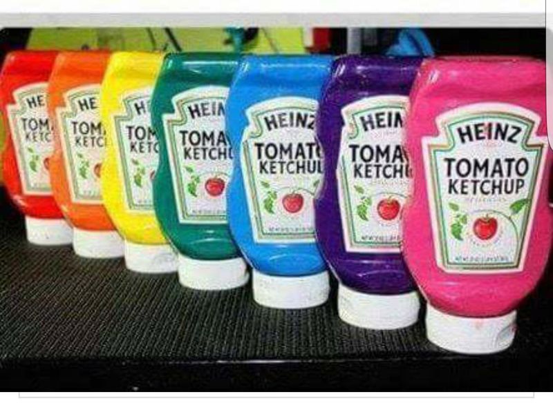 Rainbow-colored ketchup for kids